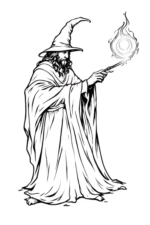 wizard casting a spell tattoo design idea
