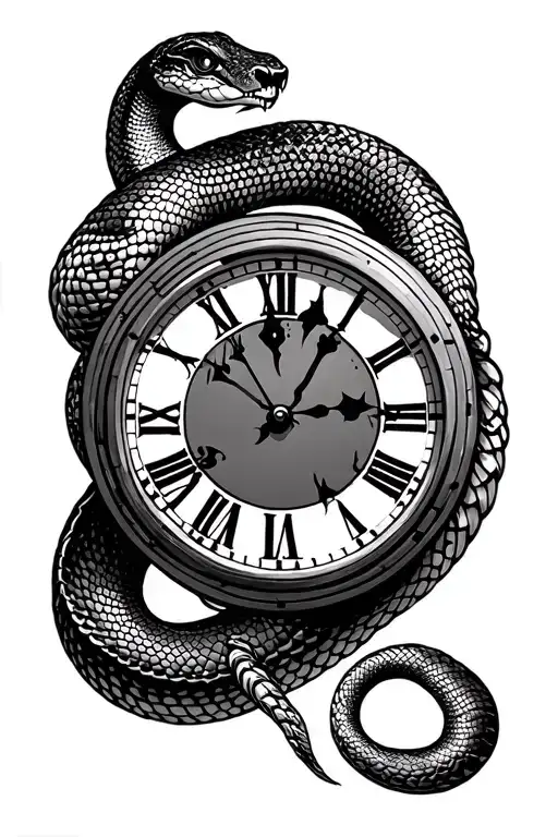 Snake and big ben clock face tattoo design idea