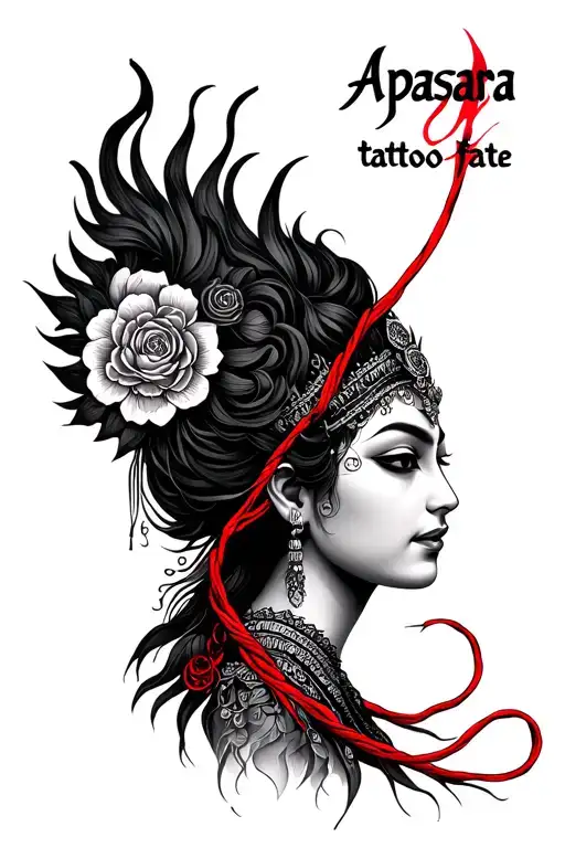 "Apsara" red string of fate tattoo design idea