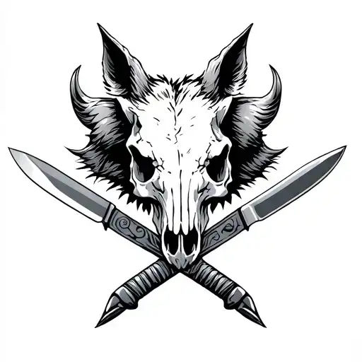 boar skull crossed knives tattoo design idea