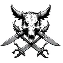 boar skull crossed knives tattoo design idea