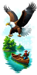 I want a sleeve with a bald eagle at the top and a lagoon from Peter Pan with a pirate in a rowboat tattoo design idea