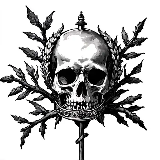 Memento Mori inside a single branch of Caesar's crown tattoo design idea