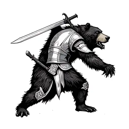 knight with sword fighting bear on its hind legs  tattoo design idea
