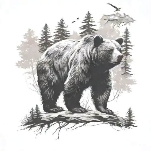 bear scrtch marks with trees and feathers falling tattoo design idea