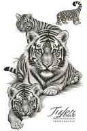tiger cubs under tiger with names incorporated tattoo design idea