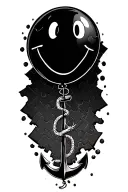 puzzle falling apart from the shoulder down to elbow with an anchor holding down a smiley face balloon tattoo design idea