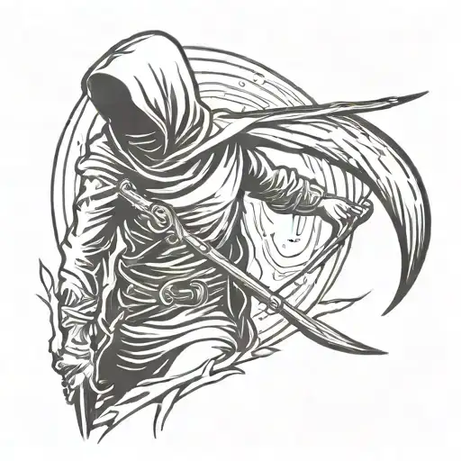 terrifying death with a scythe in the hood tattoo design idea