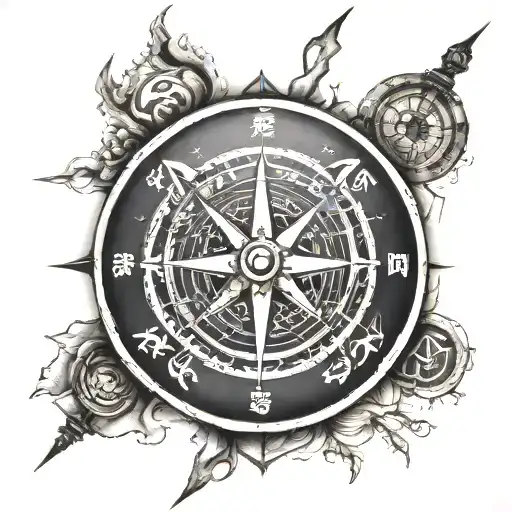 compass Japanese proverb tattoo design idea