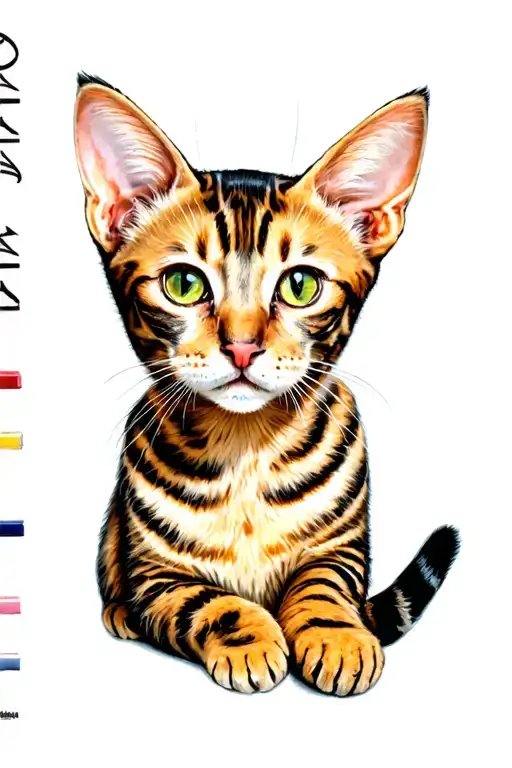 "Sabina" bengal playful cat tattoo design idea
