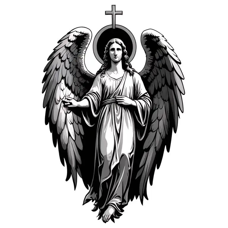 saint with angel wings tattoo design idea