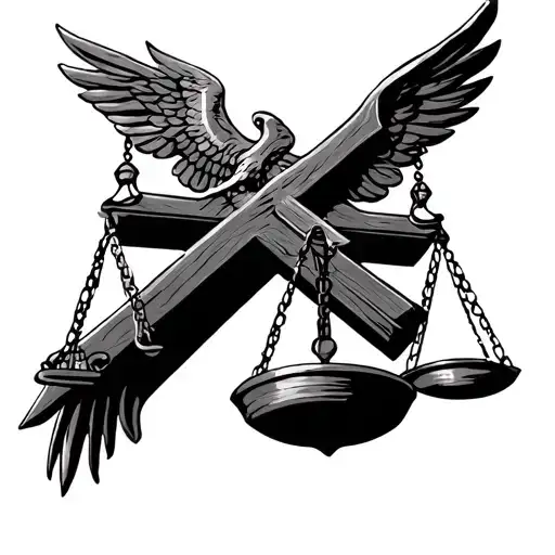 scale of justice cross tattoo design idea