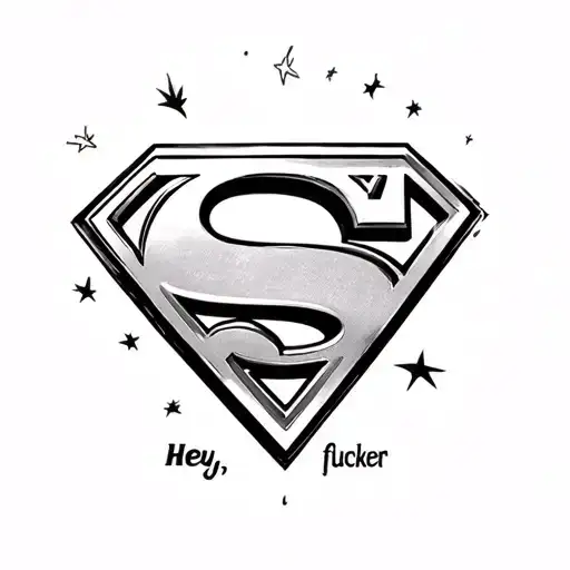 Superman logo with the words "Hey, fucker", a memorial tattoo for a best friend tattoo design idea