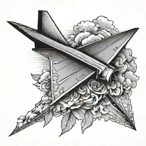 paper airplane flying real plane tattoo design idea