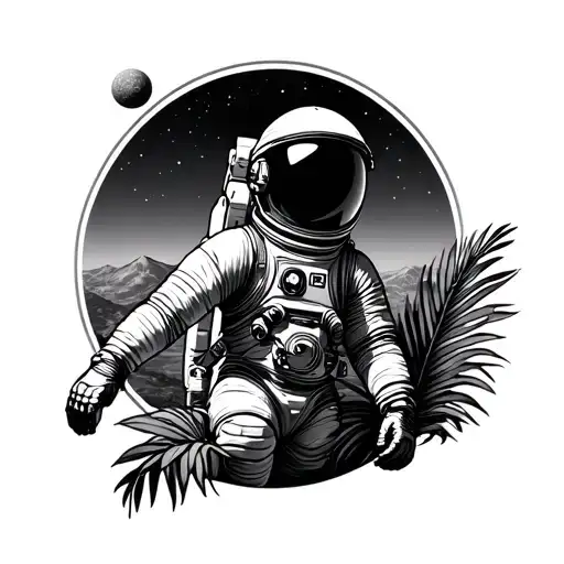 Palmera with Astronaut and Tomorrowland logo tattoo design idea