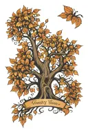 family tree with falling leaves as names incorporated tattoo design idea