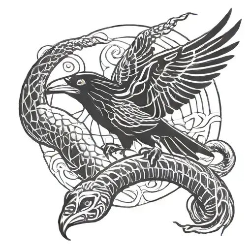 raven and snake fight tattoo design idea