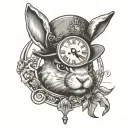 rabbit with a clock in a hat tattoo design idea