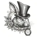 rabbit with a clock in a hat tattoo design idea