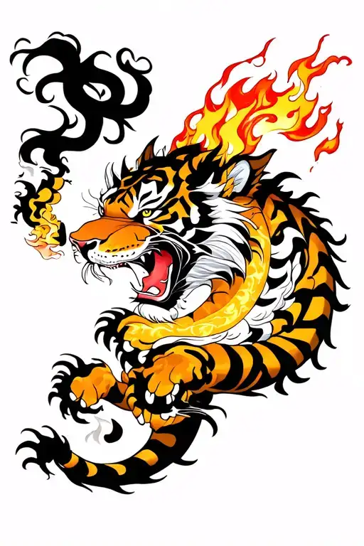 tiger and a dragon breathing fire tattoo design idea
