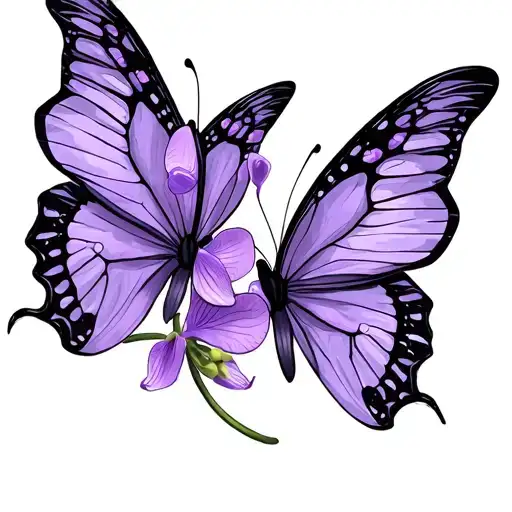 two Purple butterfly with orchid tattoo design idea