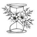 hourglass wrapped in flowers. Black and white tattoo design idea
