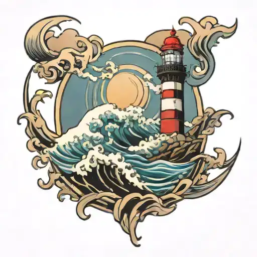 Lighthouse with wave crashing tattoo design idea