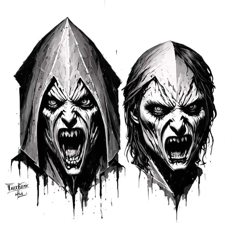 pyramid head from the movie silent hill in the style of realism with the emotion of anger tattoo design idea