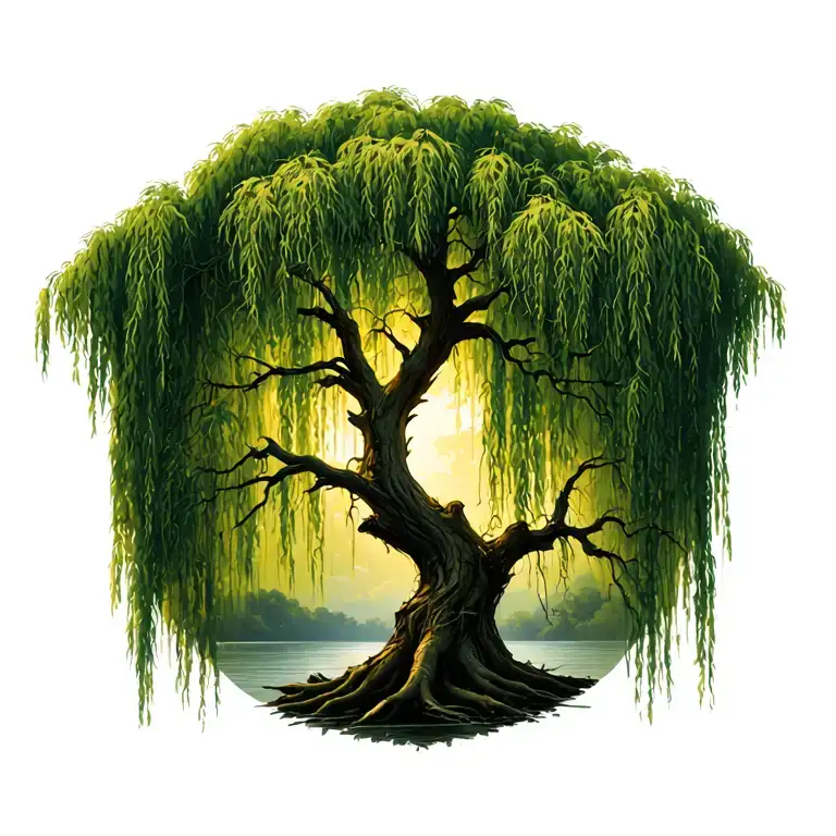 weeping willow tree tattoo design idea
