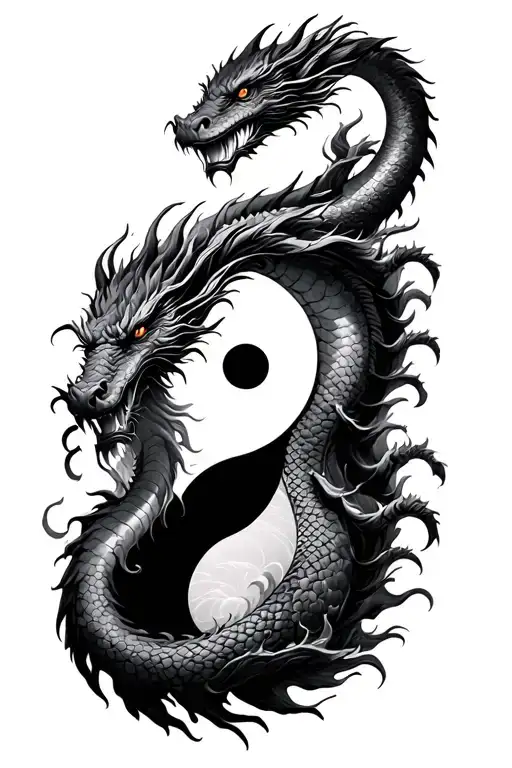 yin Yang made out of dragon and Leviathan  tattoo design idea