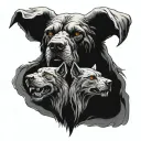 i want a rectangular tattoo design with the cerberus and each of its 3 tangible heads symbolizing omerta in style tattoo design idea
