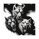 i want a rectangular tattoo design with the cerberus and each of its 3 tangible heads symbolizing omerta in style tattoo design idea