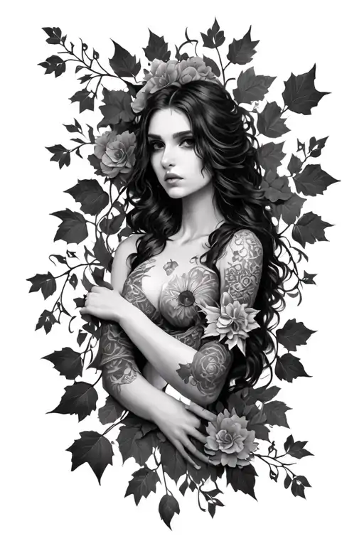 floral gothic arm sleeve with ivy   tattoo design idea