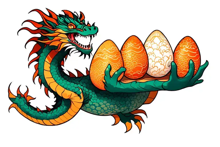 dragon holding 3 eggs tattoo design idea