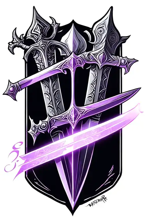 Witcher swords with lilac tattoo design idea