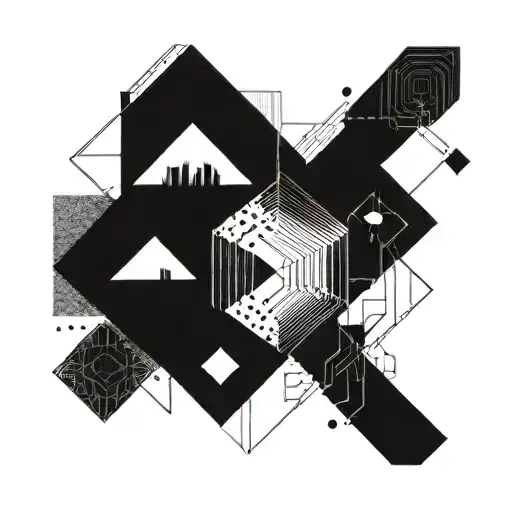 Abstract geometric shapes inspired by techno music visuals tattoo design idea