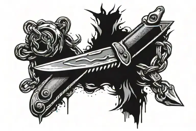 knife attached to chain link tattoo design idea