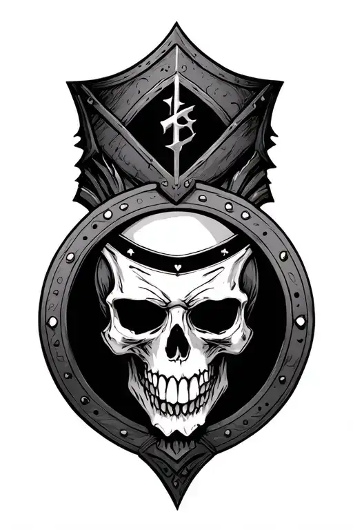 Saxon skull behind round shield tattoo design idea