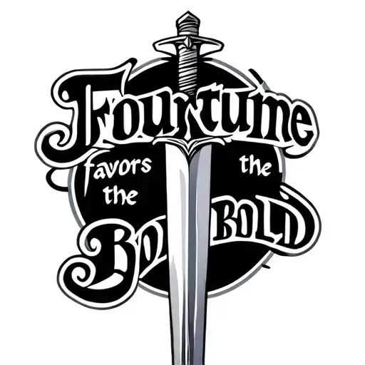 the words "fourtune favors the bold" over a sword tattoo design idea