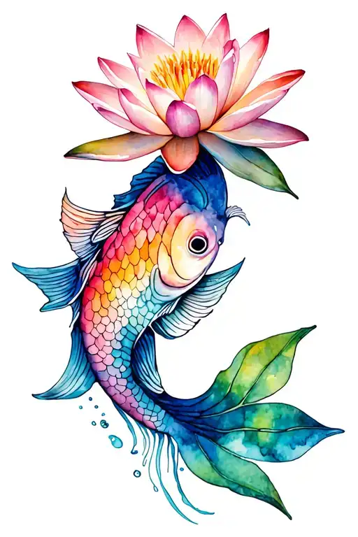 Pisces sign with water lily flower tattoo design idea