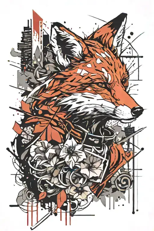 fox samurai in the background tattoo design idea