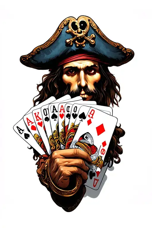 pirate playing blackjack hand tattoo design idea