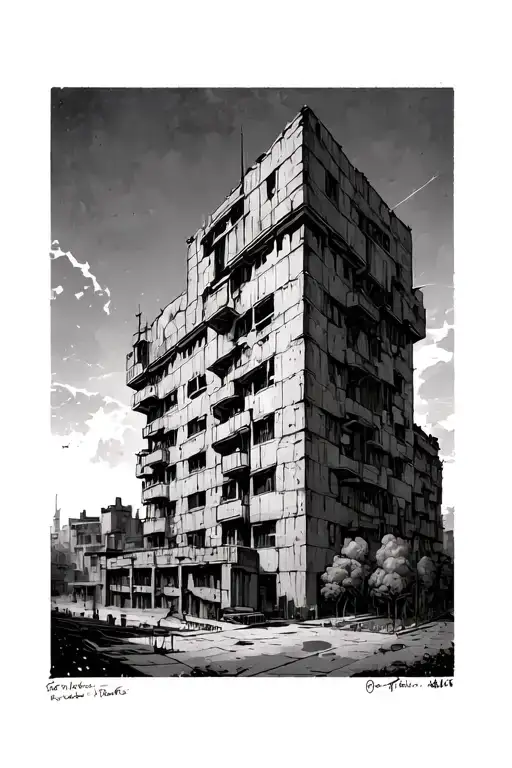 brutalist gothic building tattoo design idea