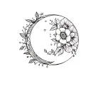 lines, dots, light, depth, moon, shadow, lifted, blessed, floral tattoo design idea
