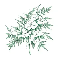 intertwined bamboo, ferns and white flowers tattoo design idea