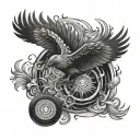 colorful Phoenix spreading wings in cosmic space backround with wheel of samsara  tattoo design idea