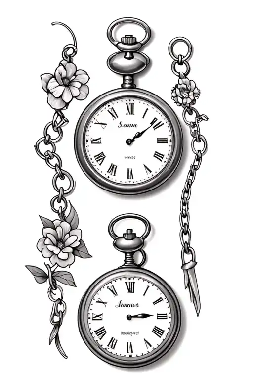 3 pocket watches for kids names tattoo design idea