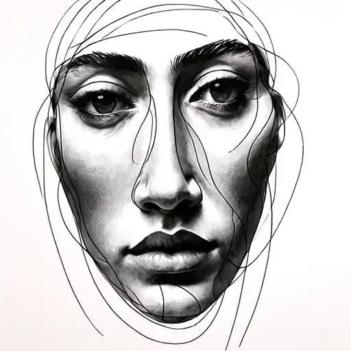 Single continuous-line face– Abstract portrait drawn with one uninterrupted line, Picasso-esque. tattoo design idea