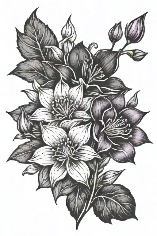 violet flower, daffodil flower, daisy flower, lily of the valley flower, rose, water lilly, gladiolus flower tattoo design idea
