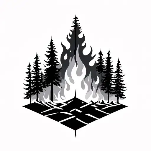 geometric abstract forest fire tattoo design idea